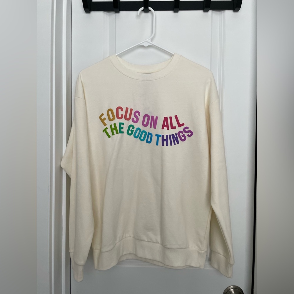 Target Cream Sweater with Multicolor Text